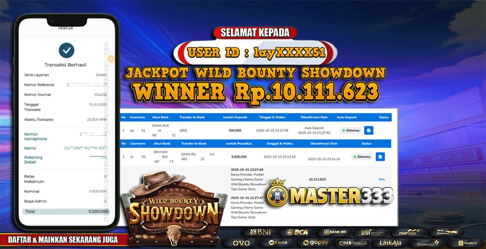 MASTER333 JACKPOT SLOT Wild Bounty Showdown  Rp.10,111,623.,- LUNAS
